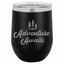 "Adventure Awaits" - 12oz Stemless Wine Tumbler