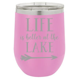 "Lake Life" Lavender 12 oz Portable Wine Mug & Drink Glass from Lil Bit Local 