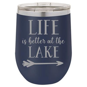 "Lake Life" Navy 12 oz Portable Wine Mug & Drink Glass from Lil Bit Local 