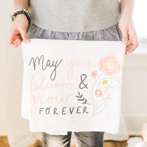 Edelweiss - May you bloom & grow forever - vintage inspired flour sack, with American made cotton flour sack. Designed and printed in Iowa.