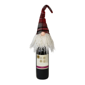 Bright Ideas Christmas Collection - Plush Red Plaid Santa Santa Gnome Bottle Topper