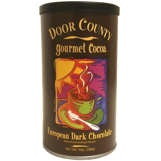 7oz tin of creamy, gourmet old fashioned hot chocolate. Door County European Dark Chocolate hot cocoa mix and water is all you need to warm up on those crisp fall and winter days.