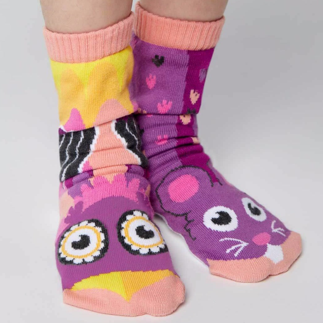 pals socks purple owl and mouse mismatched socks